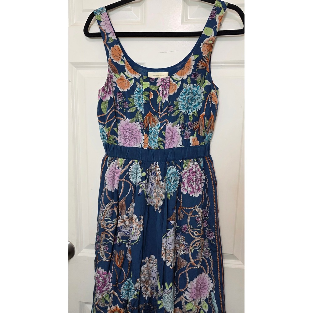 Moulinette Soeurs Anthropologie Silk Dress Womens XS Blue Floral Scarf Boho